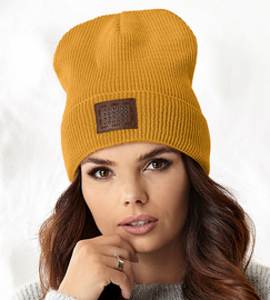 Damska, młodzieżowa czapka Frida, prążek, miodowy, 54-56 cm