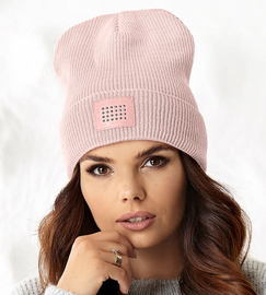 Damska, młodzieżowa czapka Frida, prążek, róż nude, 54-56 cm