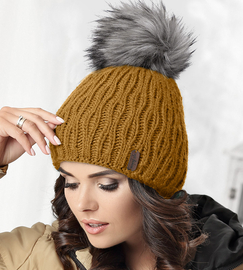 Czapka damska zimowa, musztardowa, Foxy rozm. 55-57 cm