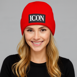 Czapka zimowa damska, czerwona, Icon, rozm. 55-58cm