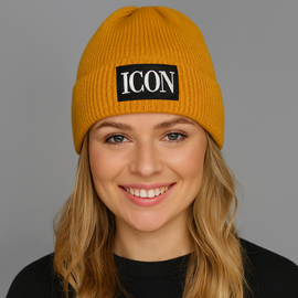 Czapka zimowa damska, musztardowa, Icon, 55-58 cm