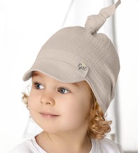 Muślinowa chustka z daszkiem, czapka dla dziewczynki, beżowa, Aeria, 52-54 cm
