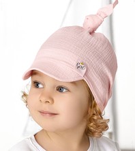 Muślinowa chustka z daszkiem, czapka dla dziewczynki, różowa, Aeria, 52-54 cm