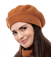 Beret damski zimowy, wełniany, Missira, miedziany, 56-59 cm