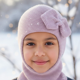 Kominiarka dla dziewczynki, wełna merino 100%, Lysandra, jasny wrzosowy , 52-56 cm