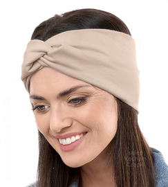 Opaska damska bawełniana na głowę, B2307M, beżowa, 56-60 cm