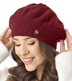 Beret damski, czapka, Belana, bordowy, 56-59 cm