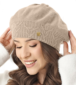 Beret damski, czapka, Belana, beż melanż, 56-59 cm