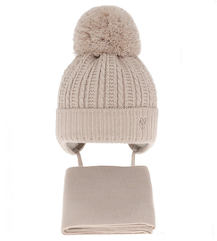 Czapka zimowa i szalik dla noworodka, dla dziewczynki, Ramisa, beżowy , 38-40 cm