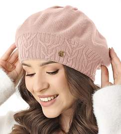 Beret damski, czapka, Belana, róż pudrowy, 56-59 cm