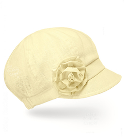 Kaszkiet damski na lato, lniany, Mia, żółty jasny, 55-57 cm