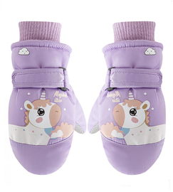 Rękawiczki dziecięce, dla dziewczynki, ocieplone futerkiem, wodoodporne, RN26 fioletowe, rozm. 6-8 lat