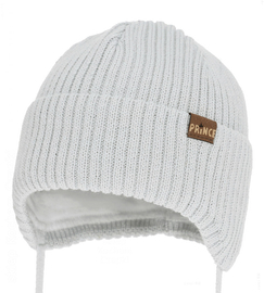 Czapka zimowa, niemowlęca, z wełną merino, wiązana, Saripn, szary jasny, 36-38 cm