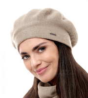 Beret damski zimowy, wełniany, Missira, beżowy, 56-59 cm