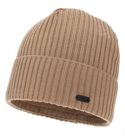 Czapka zimowa męska, z wełną merino, Fojjer, camel, 56-59 cm