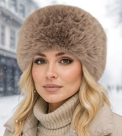 Czapka futrzana damska, z futra ekologicznego, zimowy toczek futrzany, Loqly, kakaowa, 54-55 cm