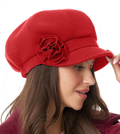 Kaszkiet, beret z daszkiem, damski zimowy, Granja, czerwony, 56-58 cm