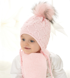 Czapka i szalik dla dziewczynki, zimowy komplet z perełkami, Marima, róż jasny , 44-46 cm