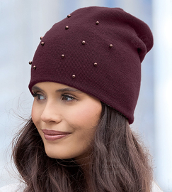 Czapka zimowa damska, wełniana 100% merino, Gobena, burgund, 55-57 cm