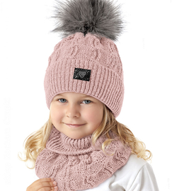 Czapka i komin dla dziewczynki, komplet zimowy, Entea, róż brudny, 50-54 cm