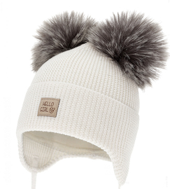 Czapka niemowlęca na zimę dla dziewczynki, 100% merino, Doriana, biały mleczny, 38-40 cm