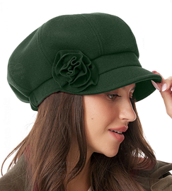 Kaszkiet, beret z daszkiem, damski zimowy, Granja, zielony, 56-58 cm