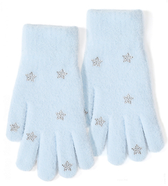 Rękawiczki dla dziewczynki, ciepłe, z cyrkoniami, do telefonu, R29, niebieskie, 8-12 lat
