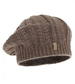 Beret damski z wełną merino, Nensja, brązowy (01), 55-60 cm