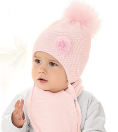 Czapka i szalik na zimę dla dziewczynki, Magya, różowa, 36-39 cm