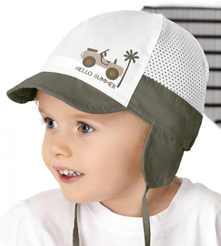 Czapka na lato dla chłopca, z siateczką, wiązana, HelloSummer, khaki, 45-46 cm