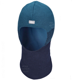Kominiarka merino na zimę dla chłopca, Tivolin, niebieski/granat, 52-56 cm
