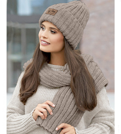 Czapka i szalik damski, komplet zimowy, Gonnesa, brąz jasny (L)