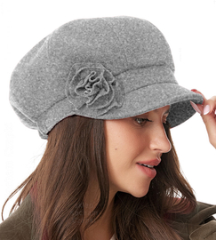 Kaszkiet, beret z daszkiem, damski zimowy, Granja, szary, 56-57 cm