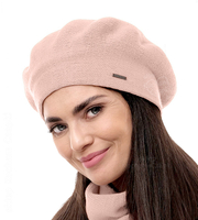 Beret damski zimowy, wełniany, Missira, brudny róż, 56-59 cm