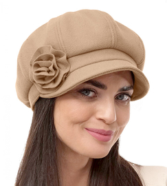 Kaszkiet, beret z daszkiem, damski zimowy, Granja, beżowy, 56-58 cm