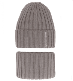 Komplet zimowy dla chłopca, czapka i komin, Vilidio, taupe, 46-48 cm