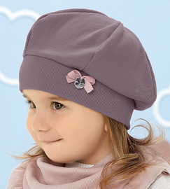 Beret bawełniany dla dziewczynki jesienny / wiosenny, wrzosowy ciemny, Ostilla, 48-52 cm