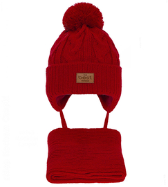 Czapka i komin dla chłopca, na zimę, Merix, czerwony, 46-48 cm