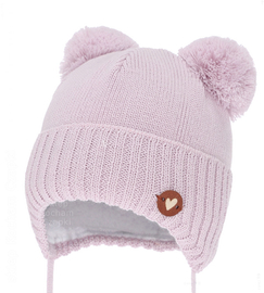 Czapka niemowlęca na zimę dla dziewczynki, merino, Semyna, liliowa, 38-40 cm