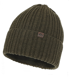 Czapka zimowa męska, gruba, z wełną merino i polarem, Humo, khaki, 55-57 cm