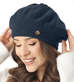 Beret damski, czapka, Belana, granatowy, 56-59 cm