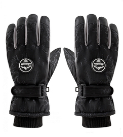 Rękawiczki zimowe chłopięce, rękawice narciarskie, ocieplone futerkiem, RN023, czarne, 13 -16 lat