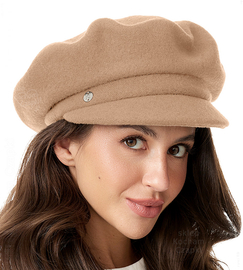 Kaszkiet damski zimowy, wełniany, Werona, kamel, 55-58 cm