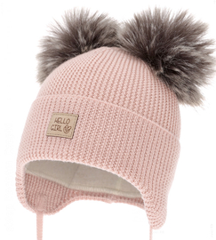 Czapka niemowlęca na zimę dla dziewczynki, 100% merino, Doriana, pudrowy róż, 38-40 cm