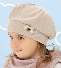Beret bawełniany dla dziewczynki jesienny/wiosenny, beżowy jasny, Ostilla, 52-55 cm
