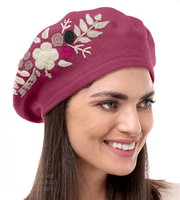 Beret damski zimowy, Tatila, wełniany, różowy,  56-58 cm