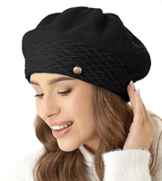 Czapka damska zimowa, czarny beret, Ituana, 55-57cm