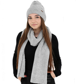 Komplet zimowy damski, czapka i szalik, z wełną merino, Alyssa, szary, 56-60 cm
