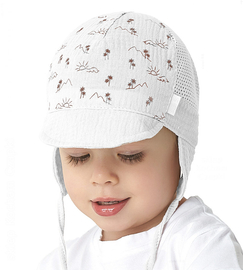 Czapka na lato dla chłopca, muślinowa z siateczką i daszkiem, Meexxii, biała, 44-45 cm