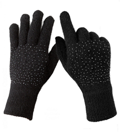 Czarne rękawiczki damskie z angorą i błyszczącymi dżetami, R265, czarne, S/M